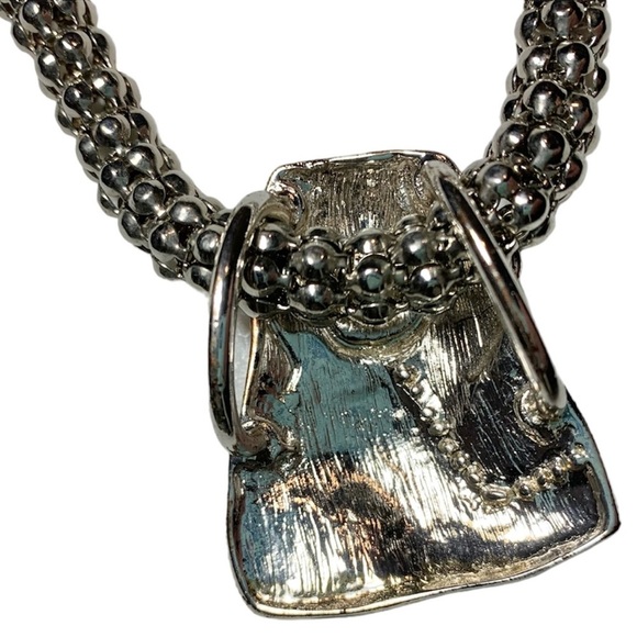 Artist Rainbow Mixed Media Abalone Mosaic Trapezoid Silver Necklace - Picture 6 of 10